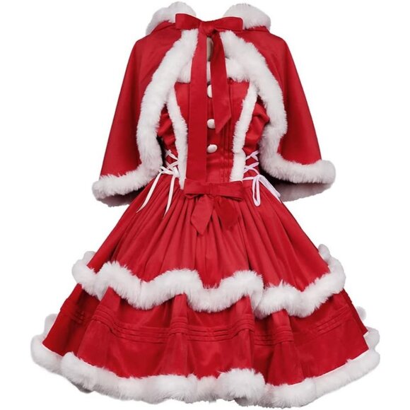 Women’s Christmas Dress with Skirt & Hooded Cloak for Holiday Outfits - Picture 2 of 8